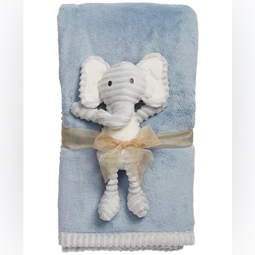 Chick Pea Blue Blanket with Plush Elephant